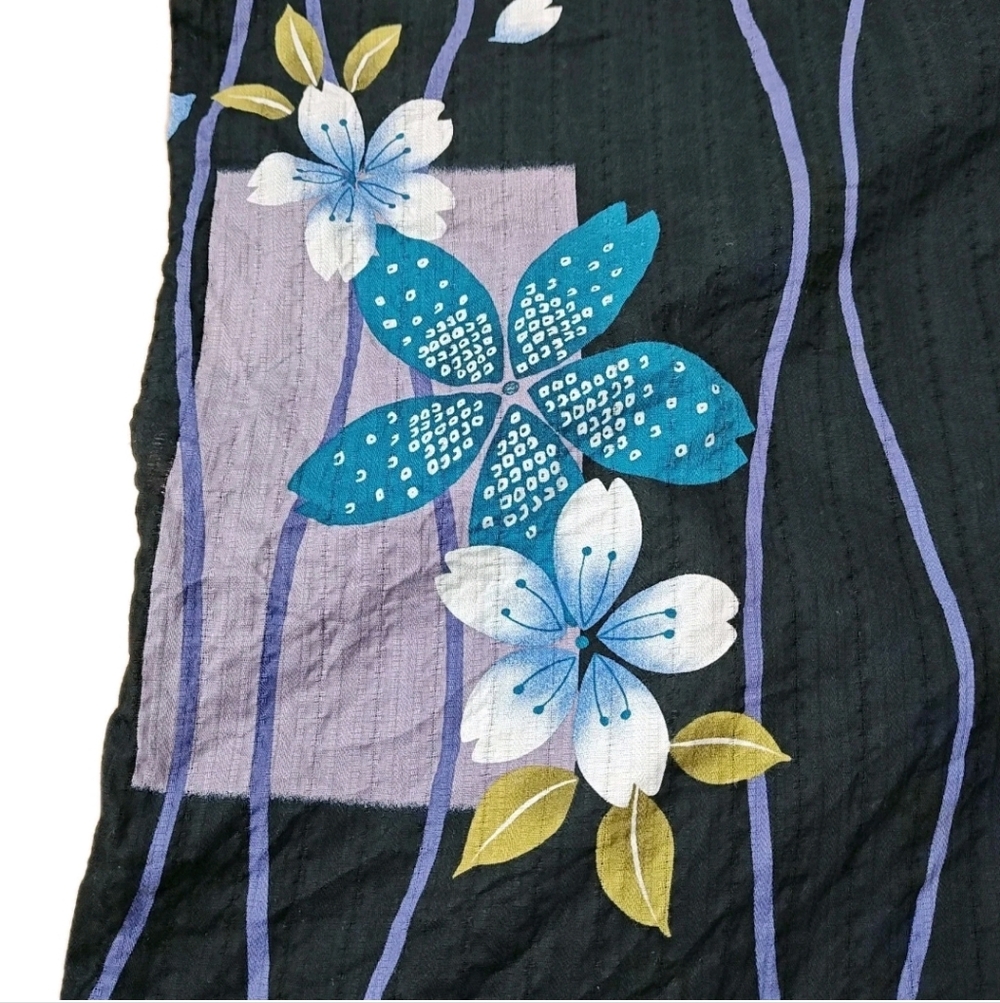 Draped Front Kimono Robe Wrap Tropical Dark Floral Resort Beach Cruise Woman O/S - Picture 4 of 9
